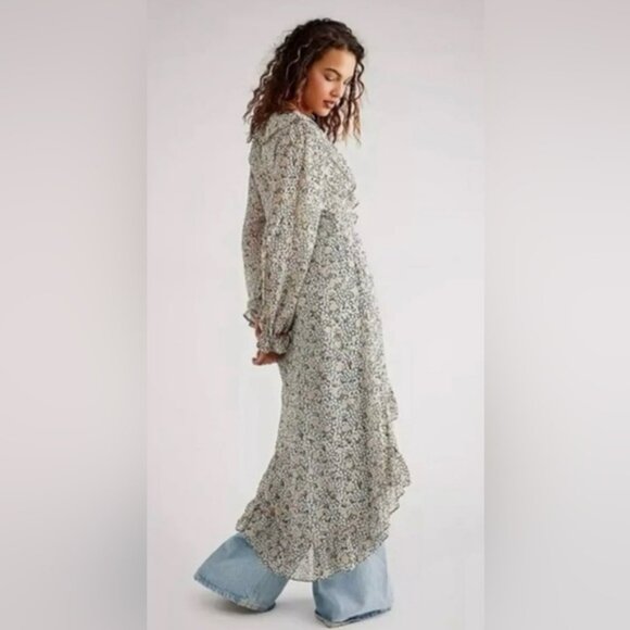 NWT Free People S Gigi Printed Maxi in Antique Combo New Floral Button Down $198 - Picture 7 of 10